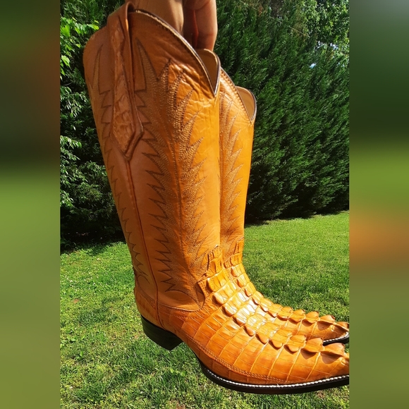 Crocodile Hornback Pointed Toe Boots us 8
